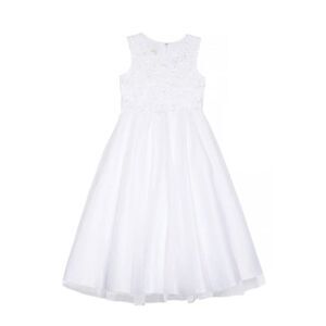 Lauren Marie Girl's Embroidered Bodice Tulle Dress, Size 8 - White